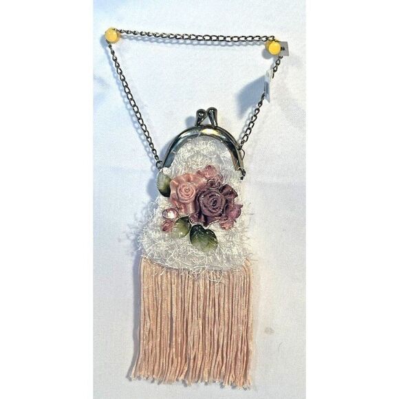 Floral Coin Change Purse W Fringe on a chain - Picture 1 of 5